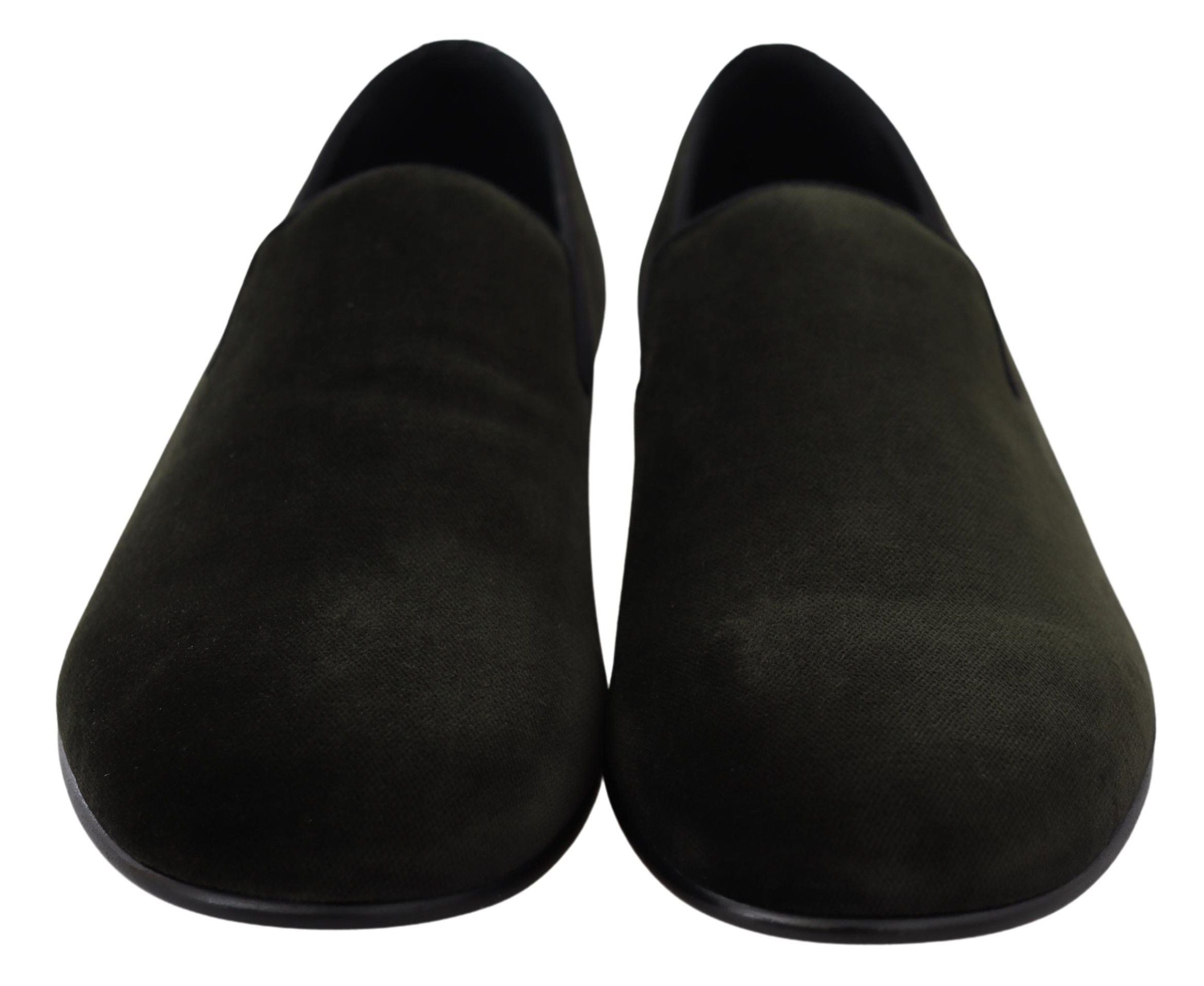 Green velvet men's slip-on loafers shoes by Dolce & Gabbana, featuring sleek design and comfortable fit.