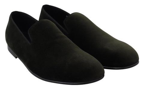 Green velvet men's loafers by Dolce & Gabbana, slip-on shoes with a sleek, stylish design and comfortable fit.