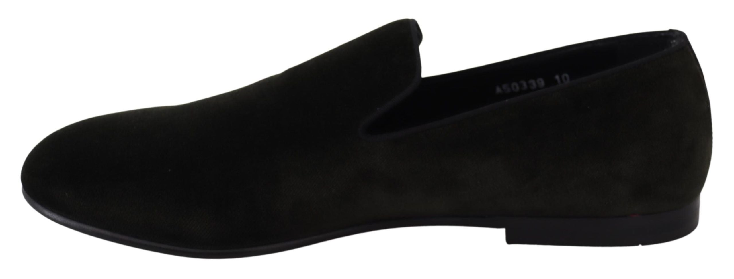 Green velvet men's slip-on loafers by Dolce & Gabbana, featuring a sleek design and stylish leather detailing.