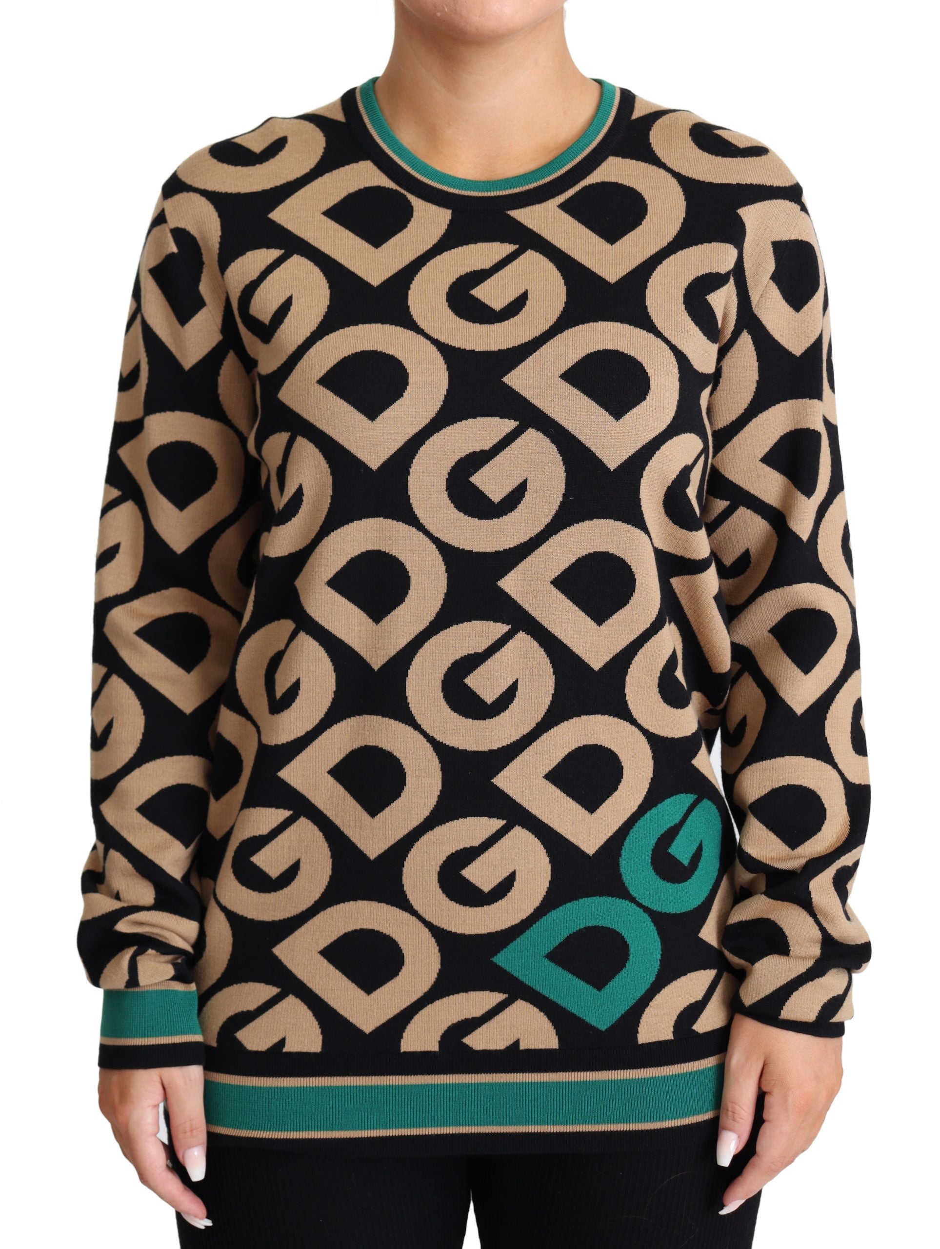 Multicolor DG Mania wool crewneck pullover sweater by Dolce & Gabbana, featuring a vibrant, patterned design.
