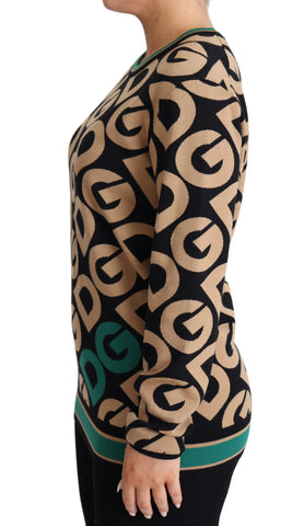 Multicolor DG Mania wool crewneck pullover sweater by Dolce & Gabbana, featuring vibrant knit design and ribbed collar.