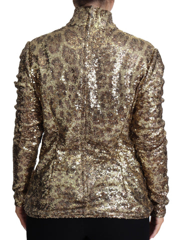 Brown leopard print turtleneck sequin sweater by Dolce & Gabbana, featuring a fitted style and shimmering sequins on the fabric.