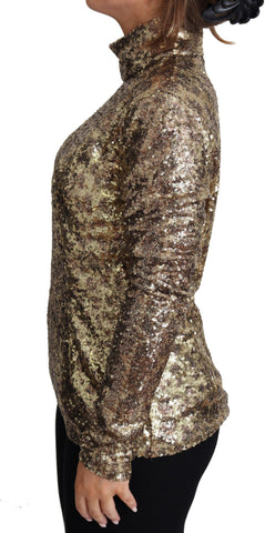 Dolce & Gabbana brown leopard print fit turtleneck sequin sweater, close-up of the stylish knit with sequin details.