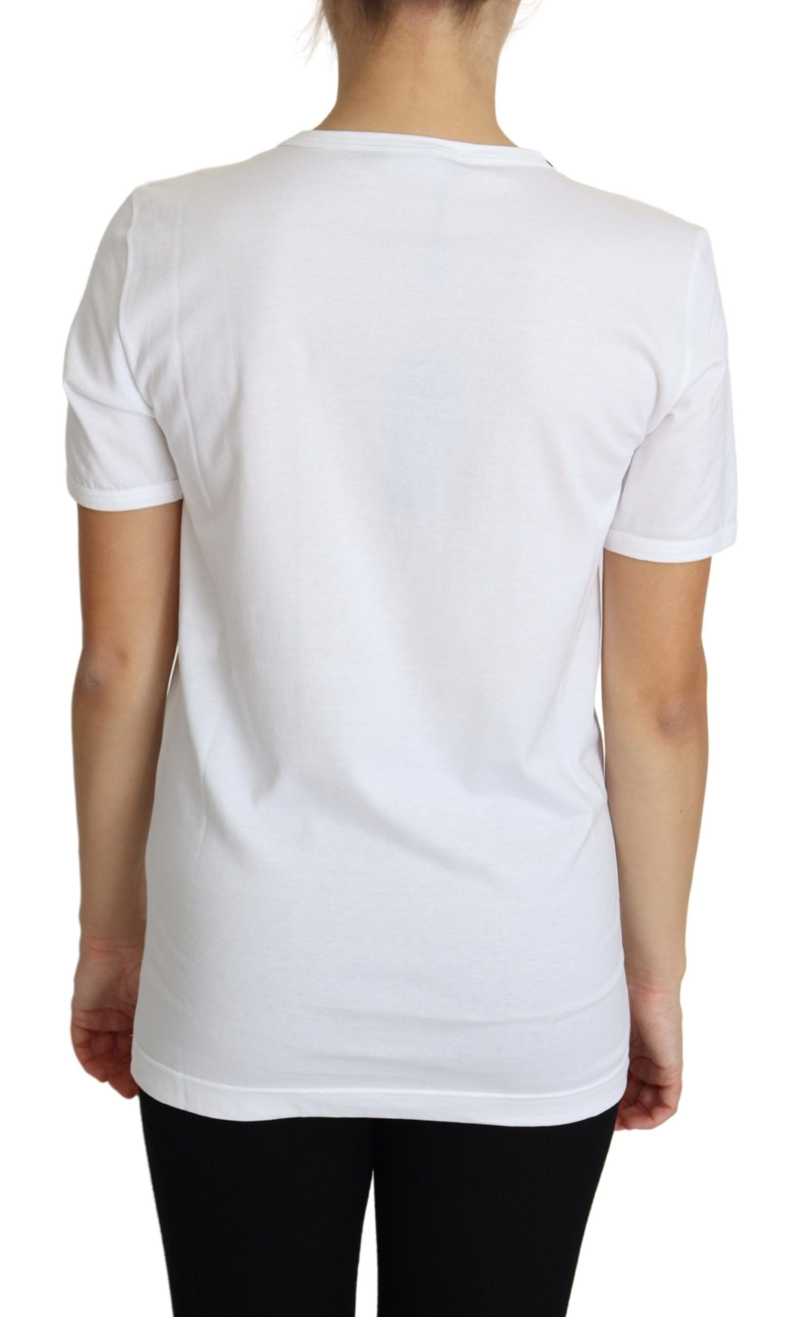 White Dolce & Gabbana San Valentino Heart Crystals T-shirt with red heart design and crystal embellishments.