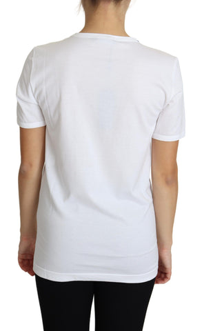 White Dolce & Gabbana San Valentino Heart Crystals T-shirt with red heart design and crystal embellishments.