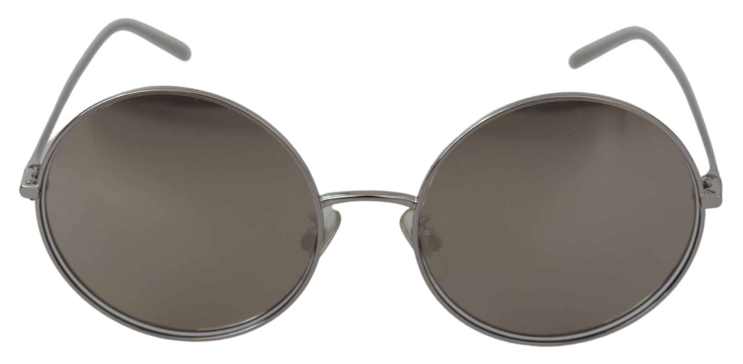 Silver plated round gray lenses women's sunglasses by Dolce & Gabbana with sleek frame and stylish design.
