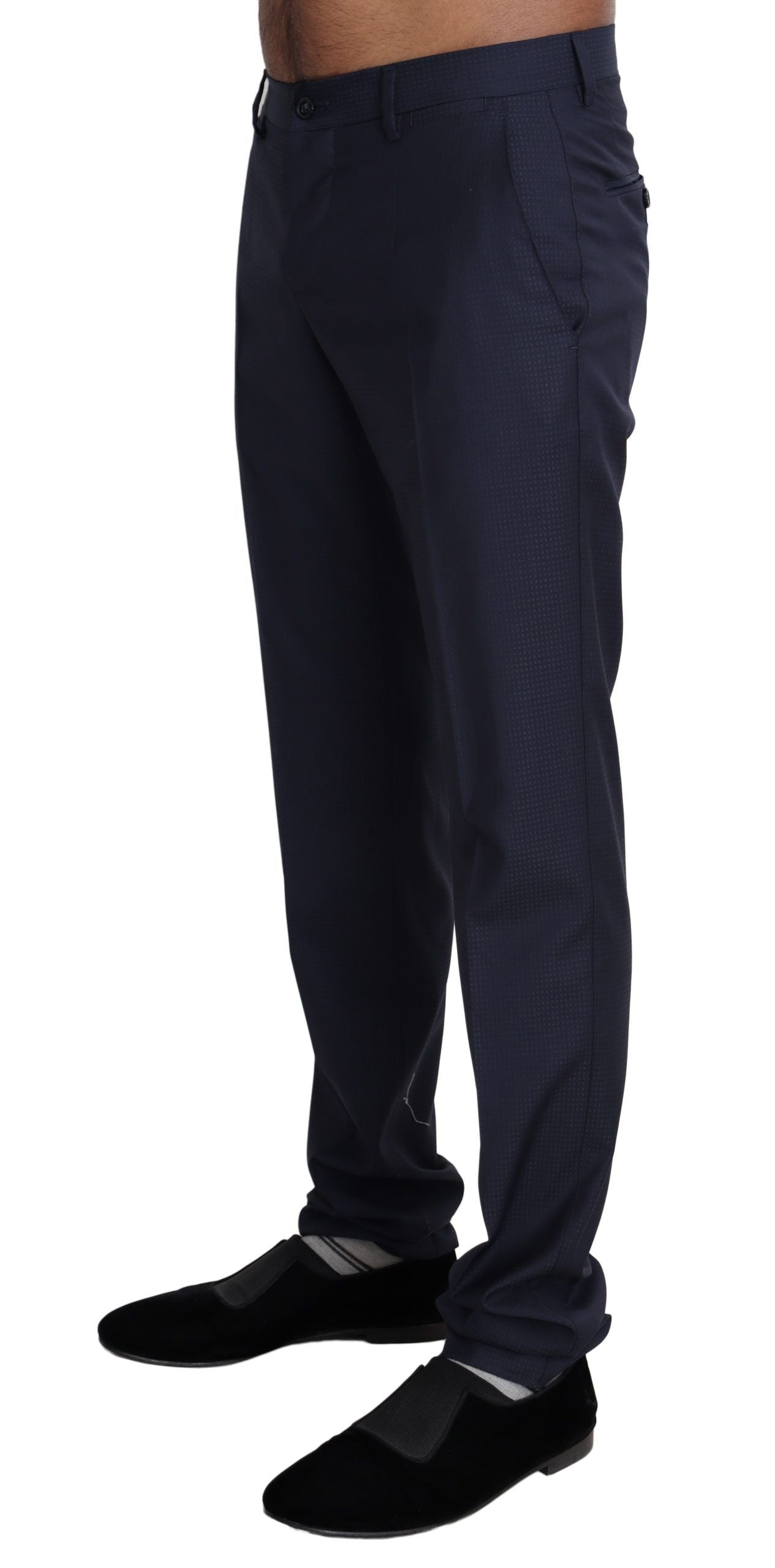 Navy blue formal men's trouser pants by Dolce & Gabbana, tailored fit with classic design for dressy occasions.