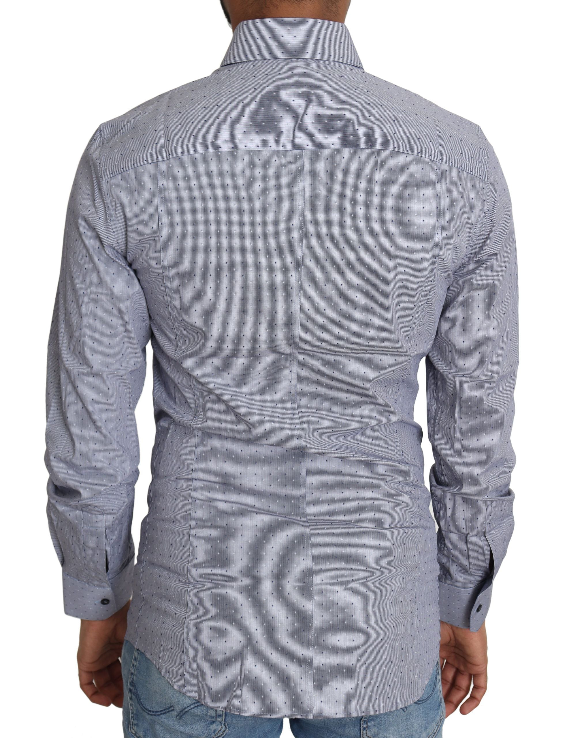 Gray dotted semi-fitted formal Sicilia shirt by Dolce & Gabbana, featuring a classic collar and button-down front.