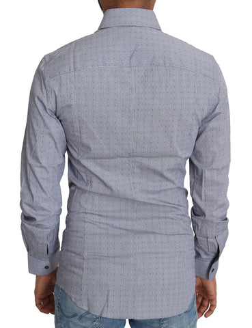 Gray dotted semi-fitted formal Sicilia shirt by Dolce & Gabbana, featuring a classic collar and button-down front.