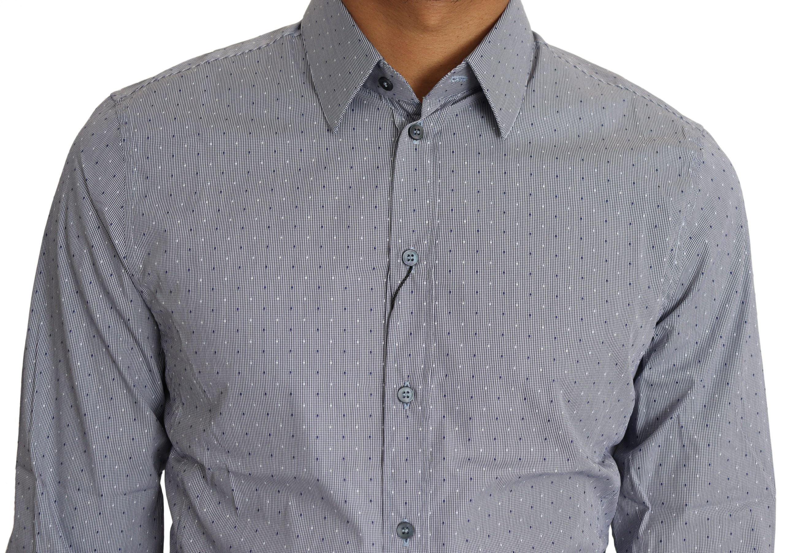Gray dotted semi-fitted formal Sicilia shirt by Dolce & Gabbana, showcasing a classic collar and button-up front.