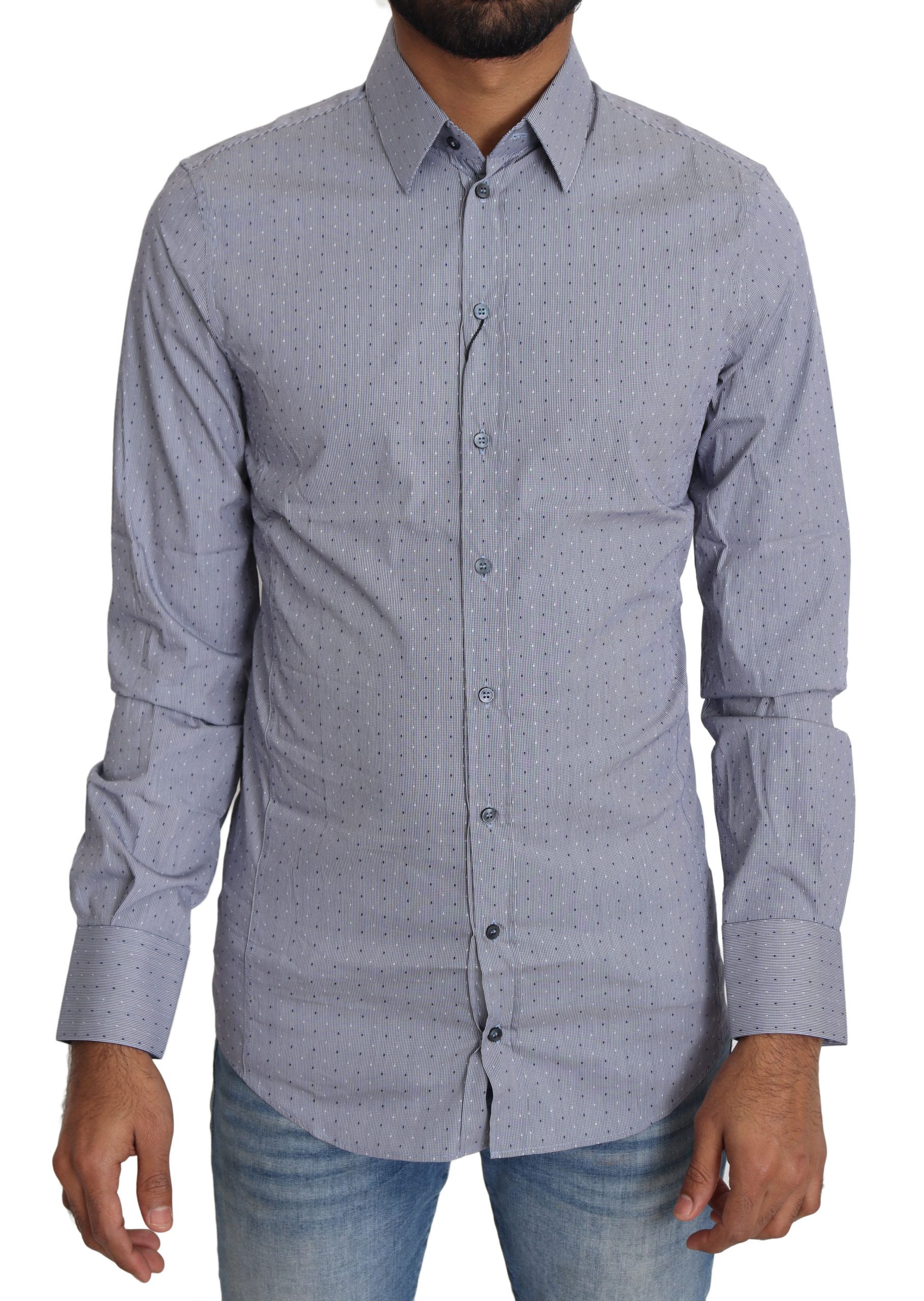 Gray dotted semi-fitted Sicilia formal shirt by Dolce & Gabbana, featuring a classic collar and button-down front.