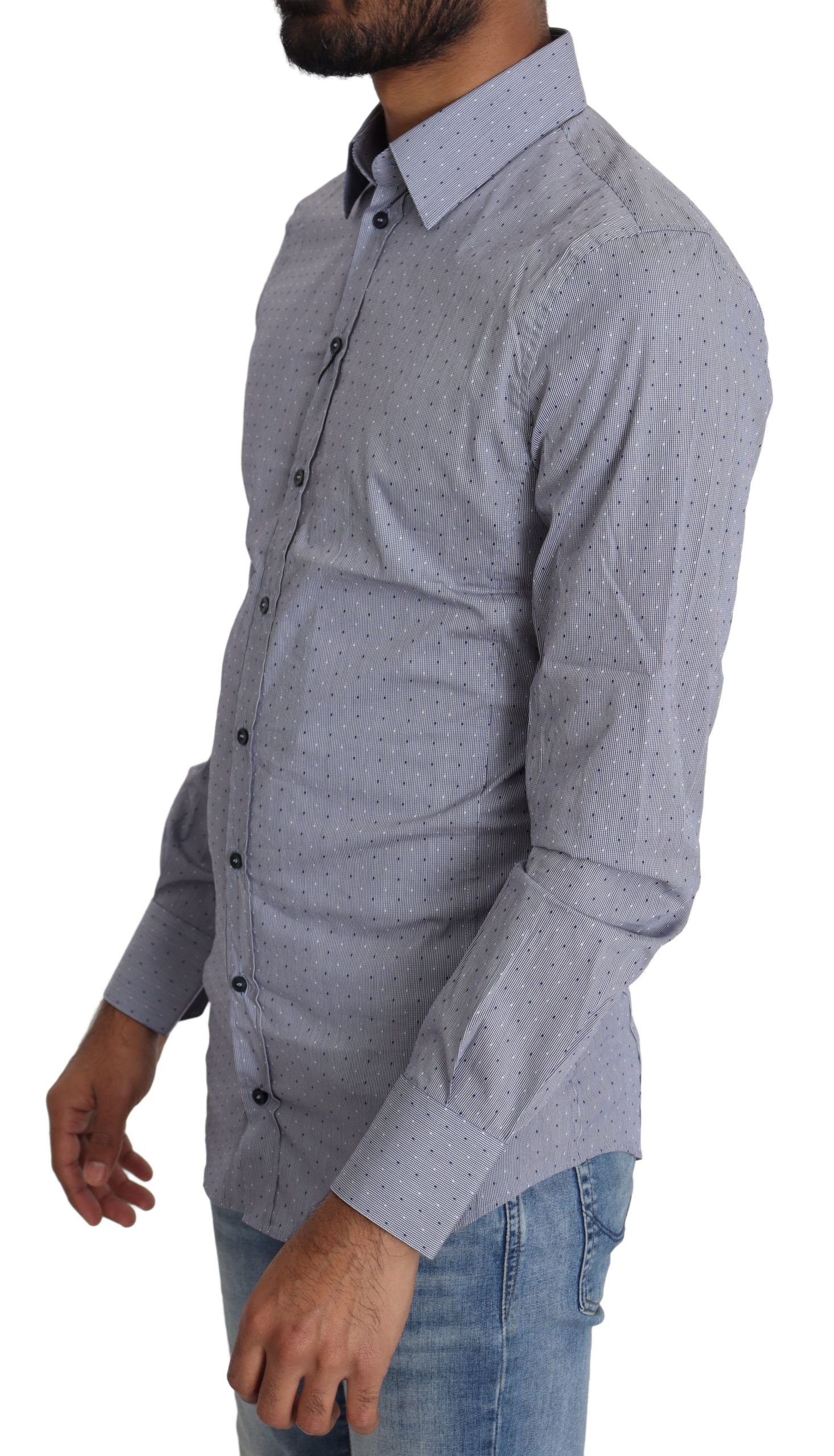 Gray dotted semi-fitted Sicily formal shirt by Dolce & Gabbana, featuring a classic collar and button-front design.