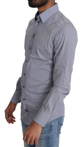 Gray dotted semi-fitted Sicily formal shirt by Dolce & Gabbana, featuring a classic collar and button-front design.