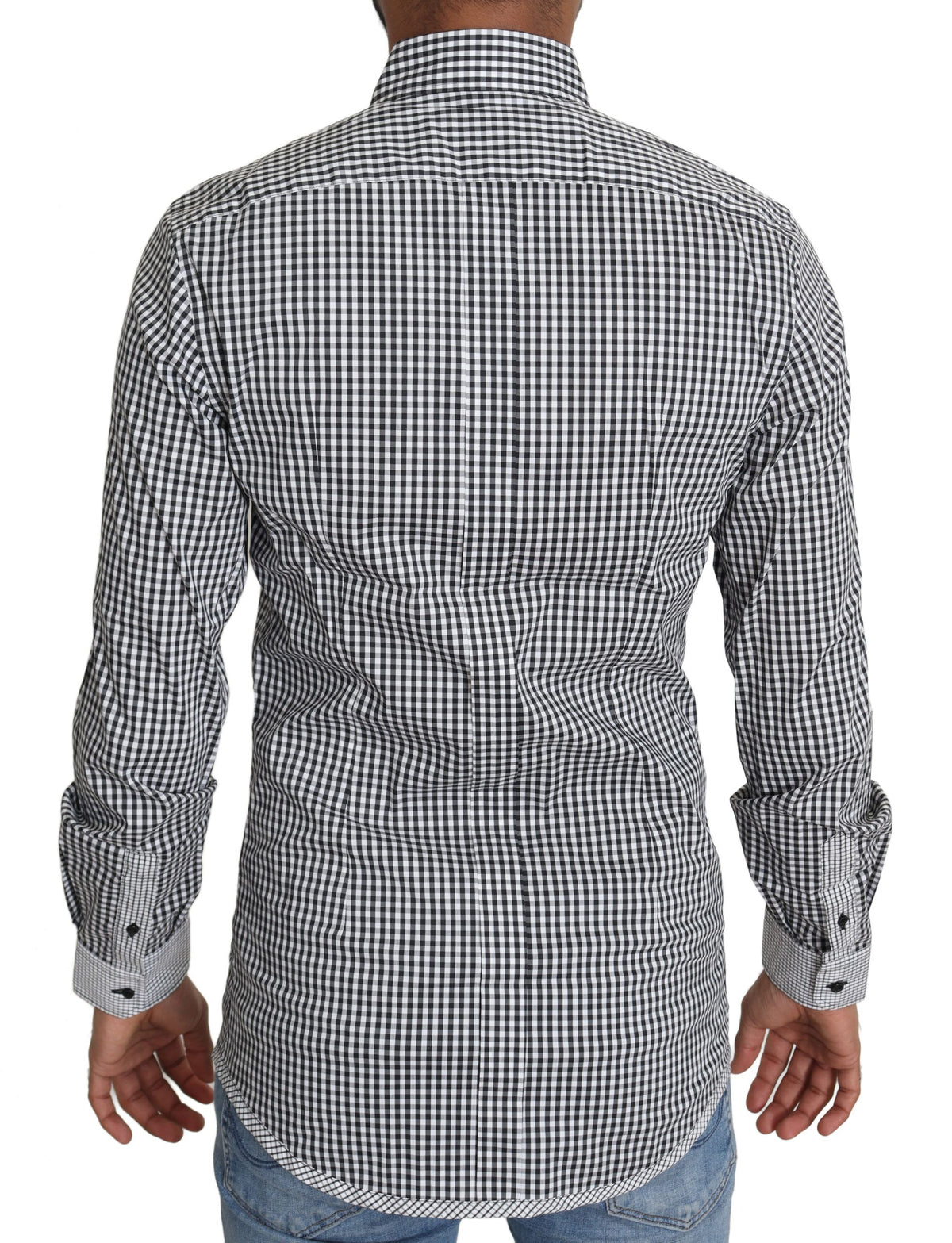 Black and white checkered casual shirt by Dolce & Gabbana, featuring a classic button-up design and tailored fit.