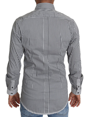 Black and white checkered casual shirt by Dolce & Gabbana, featuring a classic button-up design and tailored fit.