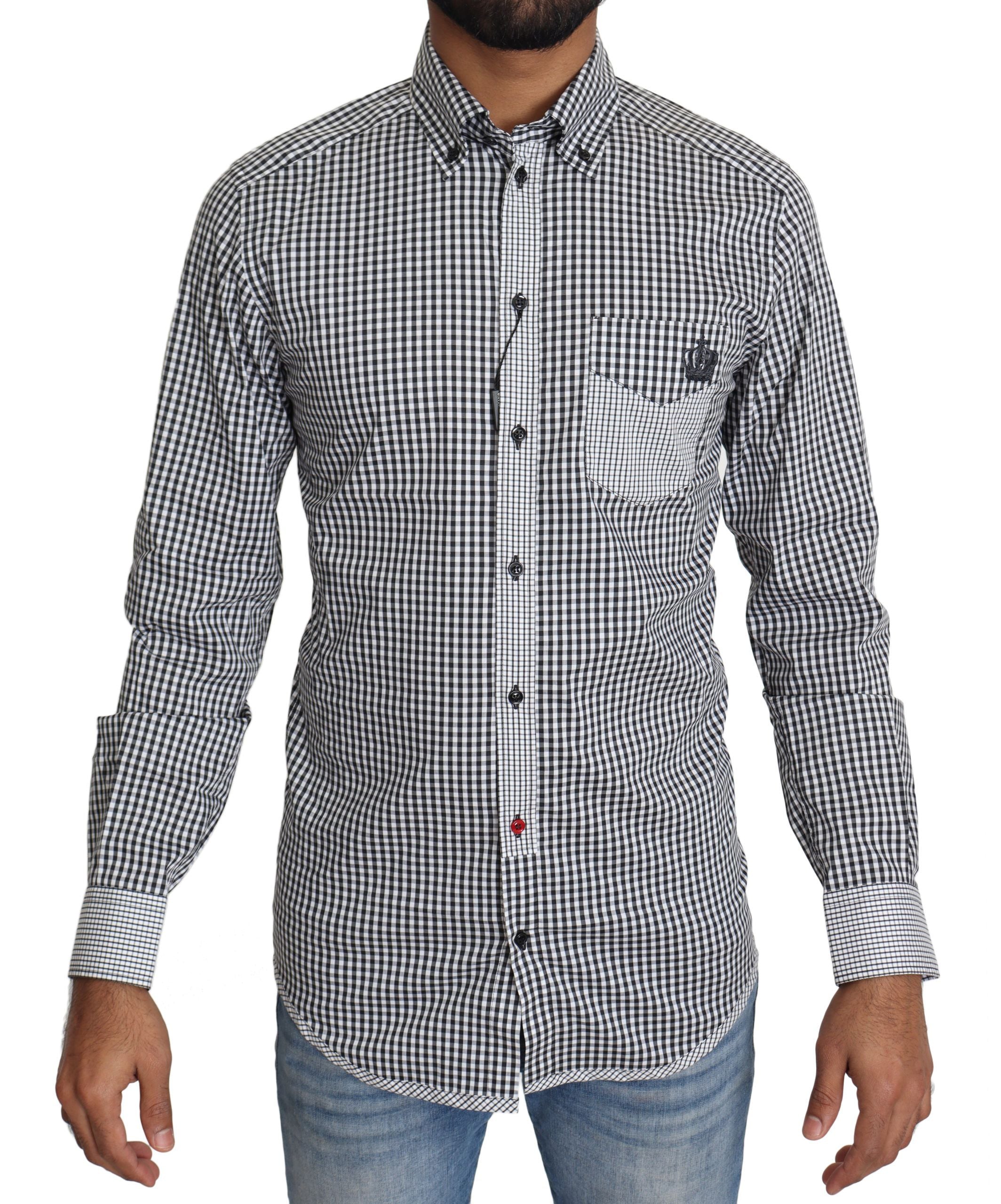 Black and white checkered casual shirt by Dolce & Gabbana, featuring a classic button-down design and relaxed fit.