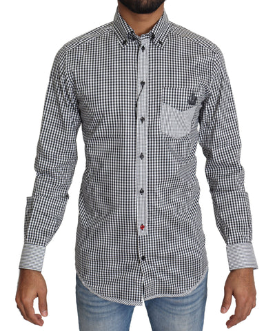 Black and white checkered casual shirt by Dolce & Gabbana, featuring a classic button-down design and relaxed fit.