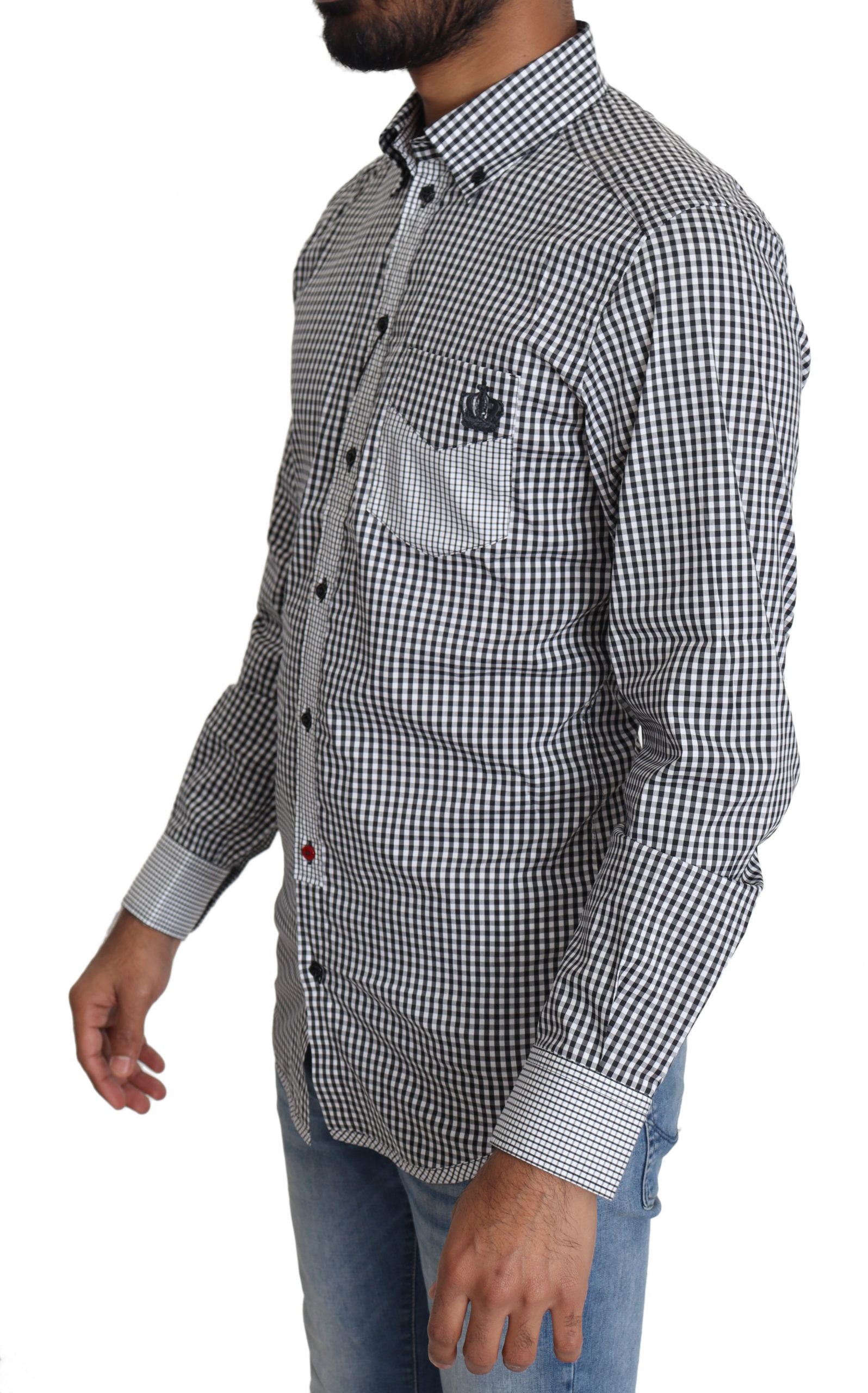 Black and white checkered casual shirt by Dolce & Gabbana, featuring a classic button-up design and collar.