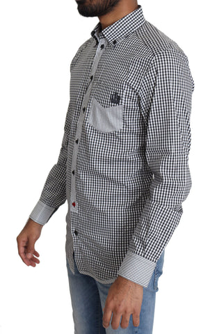 Black and white checkered casual shirt by Dolce & Gabbana, featuring a classic button-up design and collar.