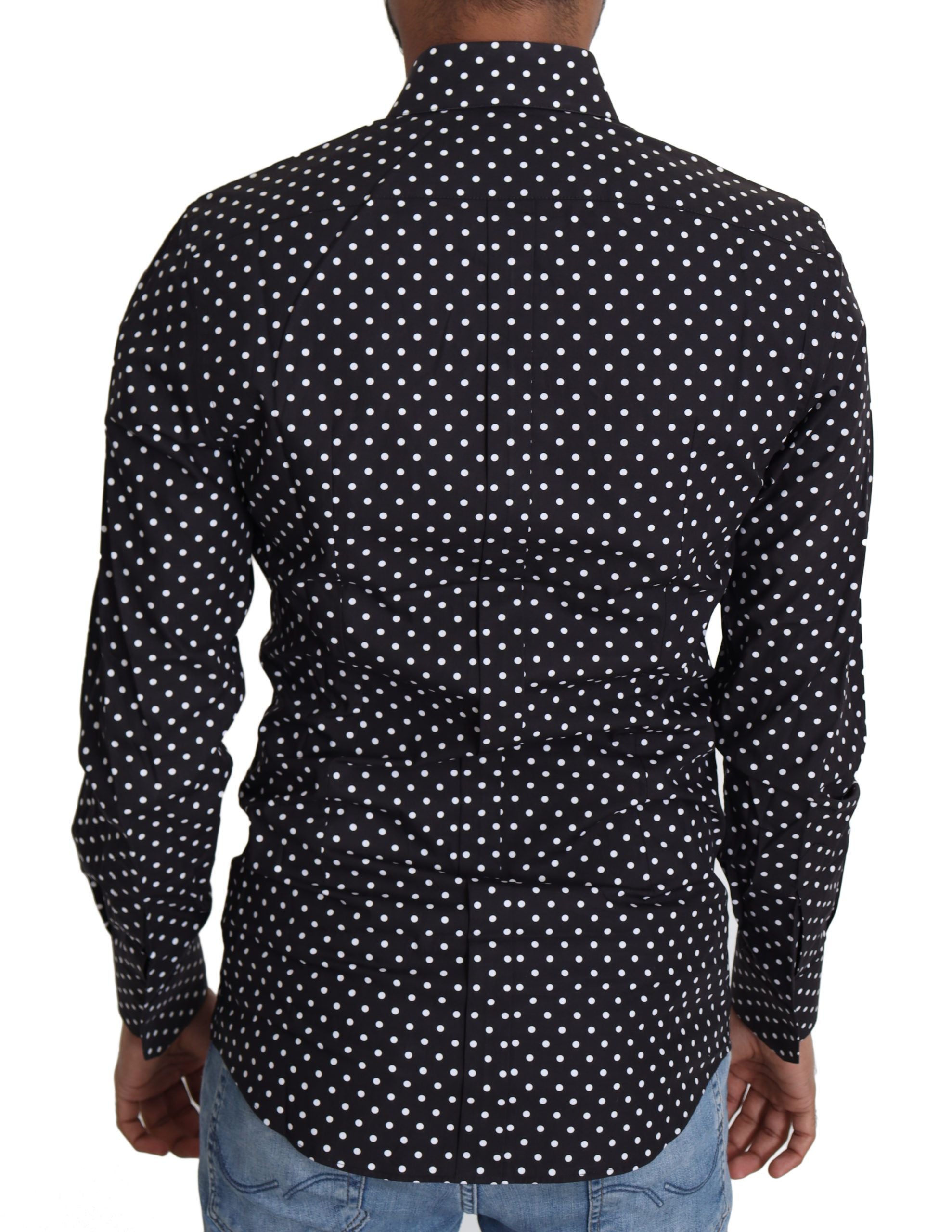 Black and white polka dot casual shirt by Dolce & Gabbana, featuring a classic button-up design and long sleeves.