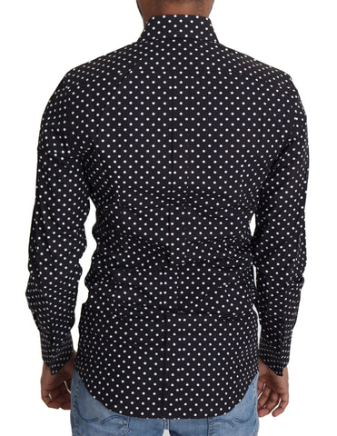 Black and white polka dot casual shirt by Dolce & Gabbana, featuring a classic button-up design and long sleeves.