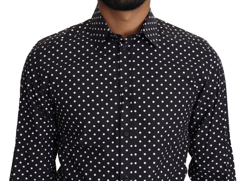 Black and white polka dot casual shirt by Dolce & Gabbana, featuring a classic button-up design and long sleeves.