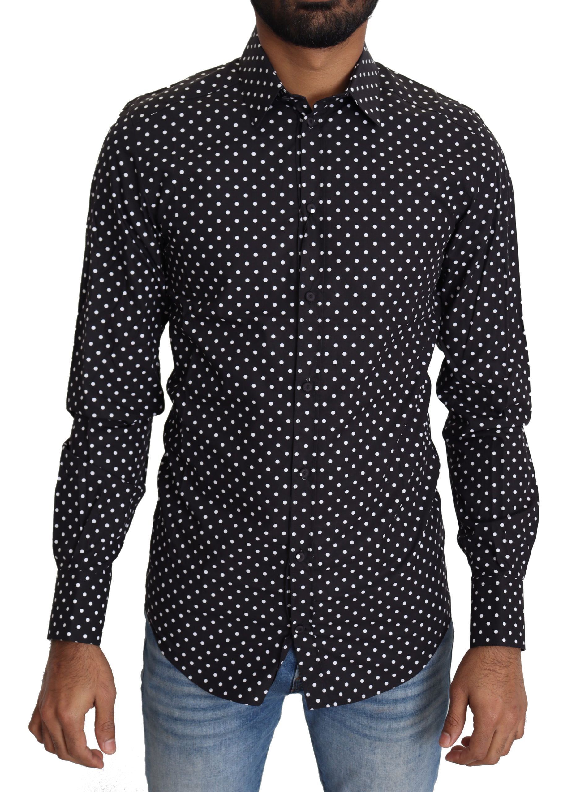 Black and white polka dot casual shirt by Dolce & Gabbana, showing a stylish button-up design with long sleeves.
