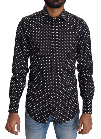 Black and white polka dot casual shirt by Dolce & Gabbana, showing a stylish button-up design with long sleeves.