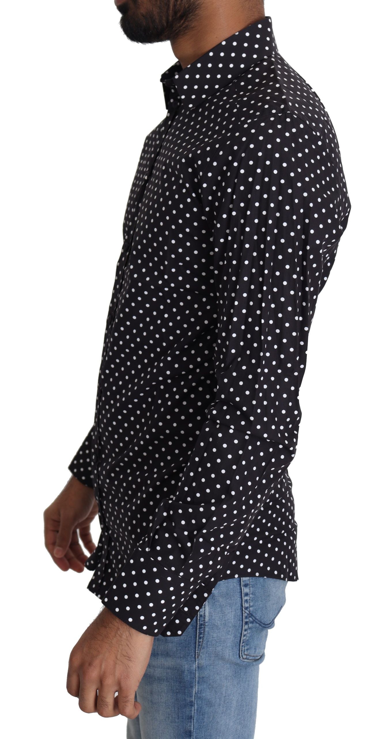 Black and white polka dot casual shirt by Dolce & Gabbana, featuring a classic button-up design and long sleeves.