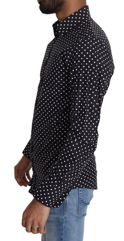 Black and white polka dot casual shirt by Dolce & Gabbana, featuring a classic button-up design and long sleeves.