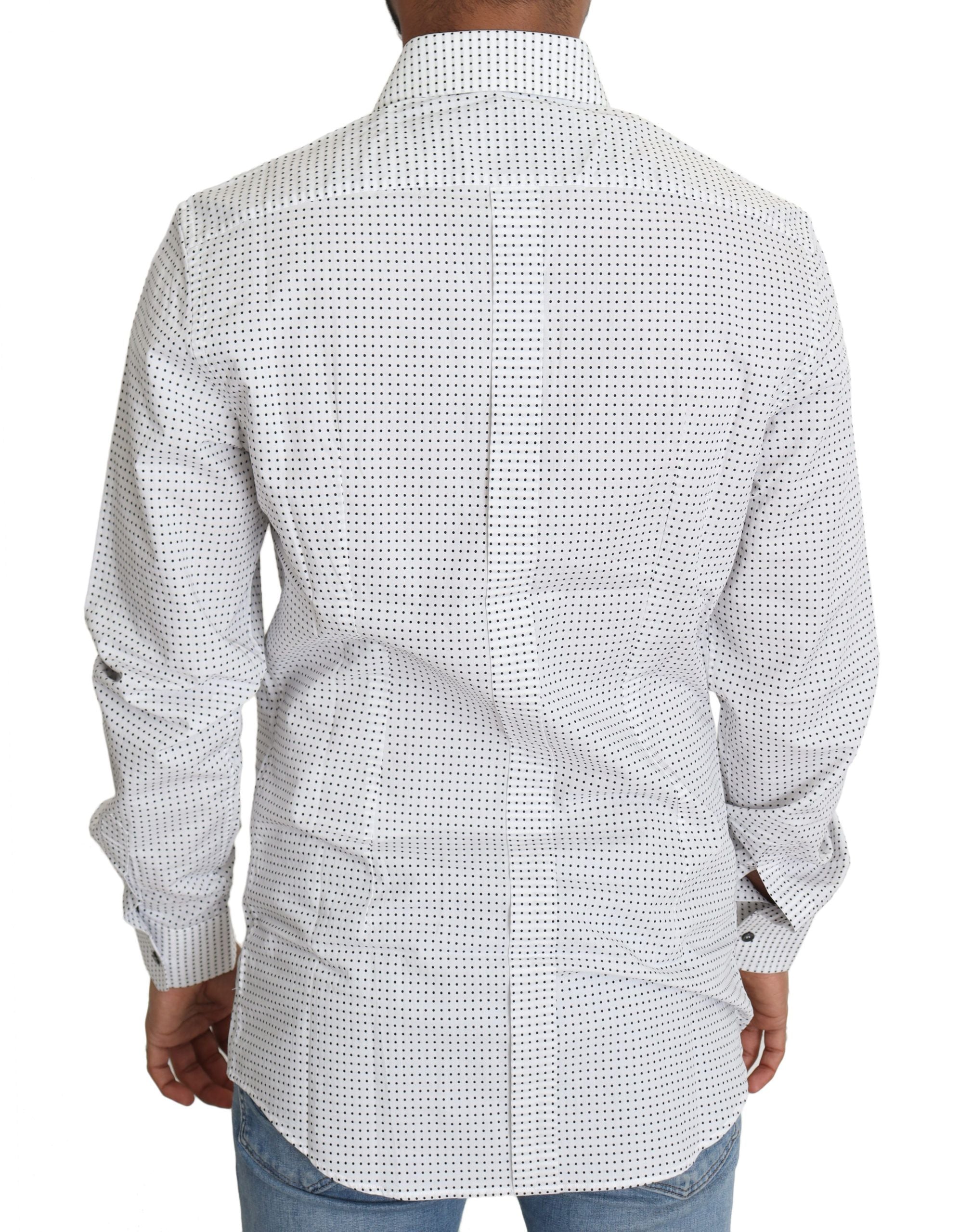 Black and white polka dot dress shirt by Dolce & Gabbana, featuring a classic button-up design and long sleeves.