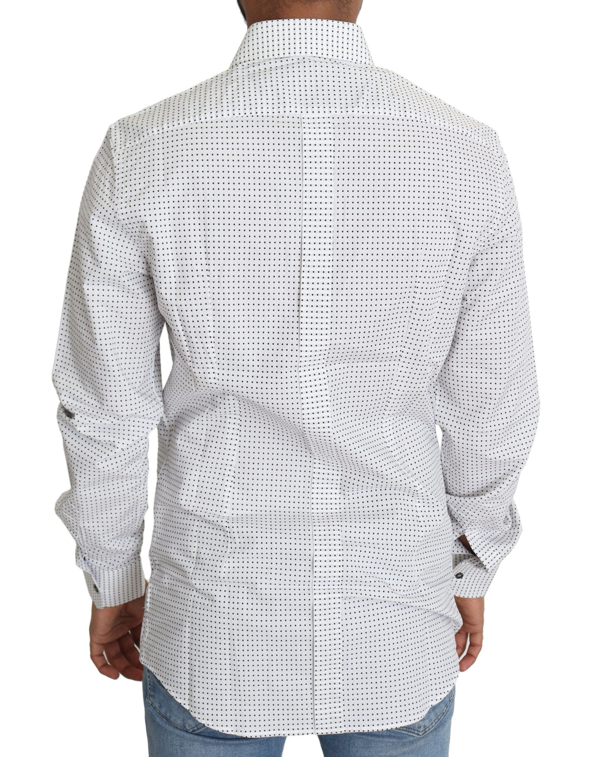 Black and white polka dot dress shirt by Dolce & Gabbana, featuring a classic button-up design and long sleeves.