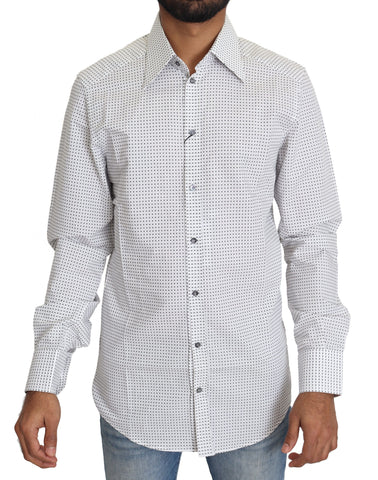 Black and white polka dot dress shirt by Dolce & Gabbana, featuring a classic collar and button-up front.