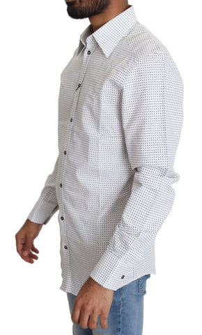 Black and white polka dot dress shirt by Dolce & Gabbana, featuring classic pattern and tailored fit.