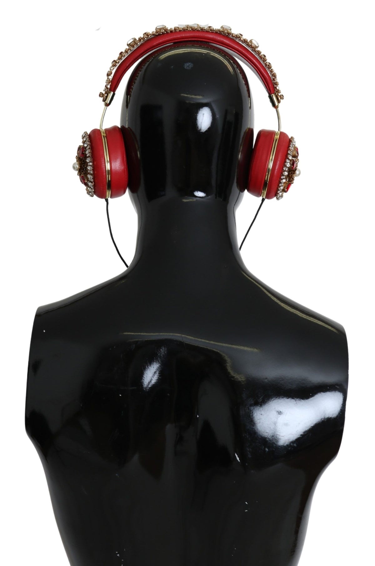 Dolce & Gabbana FRENDS leather red floral crystal headset headphones with decorative ear cups and headband detail.
