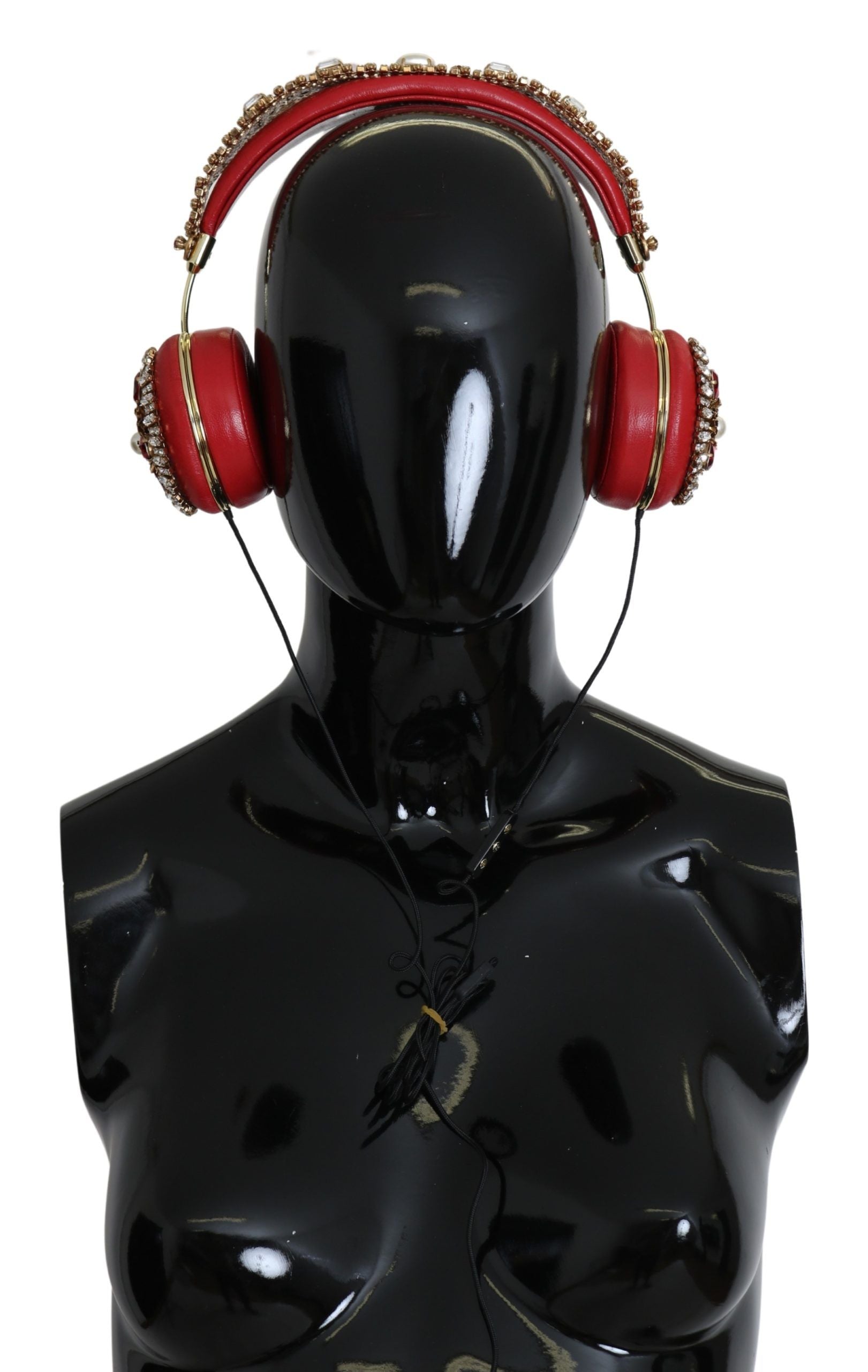 Dolce & Gabbana FRENDS leather red floral crystal headset headphones with decorative floral and crystal details.