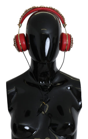 Dolce & Gabbana FRENDS leather red floral crystal headset headphones with decorative floral and crystal details.