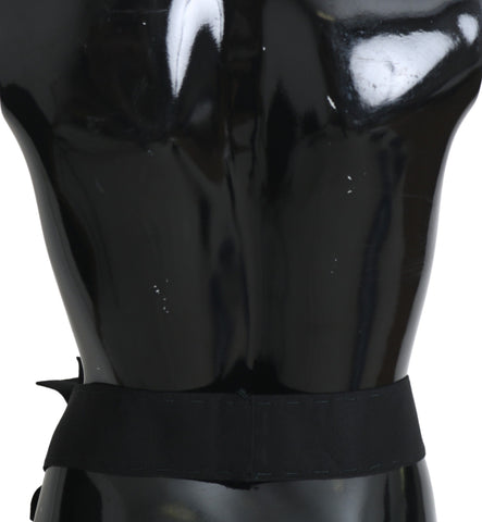 Black crystal brooch and wide Wai SATORIA belt by Dolce & Gabbana, featuring intricate crystal detailing and elegant design.