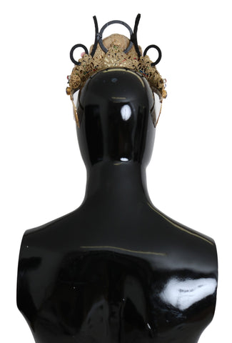 Gold brass floral tiara with crystals and LED lights, elegant crown diadem by Dolce & Gabbana, decorative headpiece for special occasions