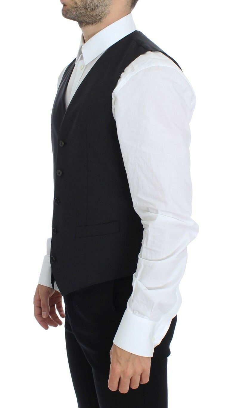 Gray wool stretch dress blazer vest by Dolce & Gabbana, featuring a tailored fit and classic design.