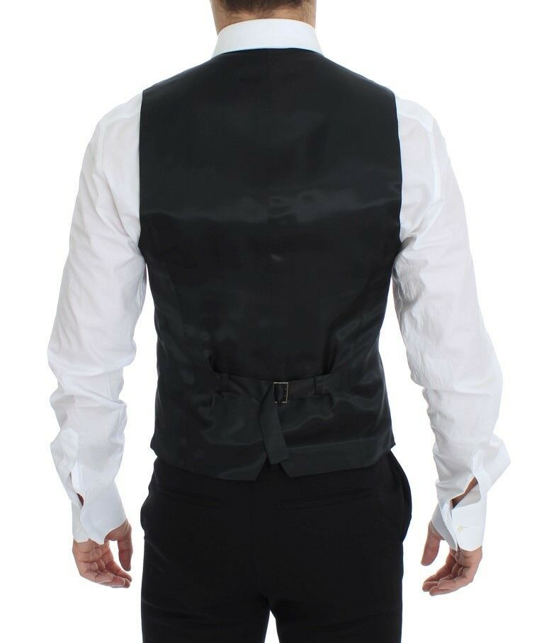 Gray wool stretch dress blazer vest by Dolce & Gabbana, tailored fit with classic lapels and sleek design for a sophisticated look.
