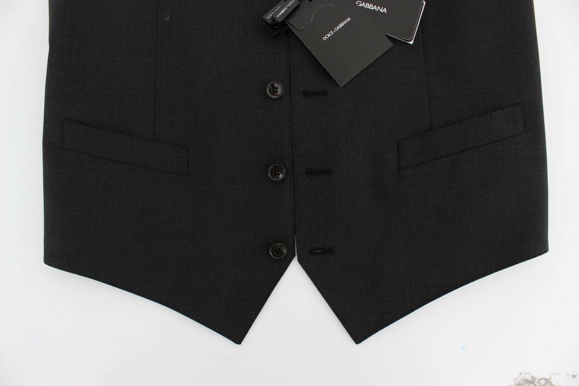 Gray wool stretch dress blazer vest by Dolce & Gabbana, featuring a tailored fit and classic design.