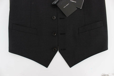 Gray wool stretch dress blazer vest by Dolce & Gabbana, featuring a tailored fit and classic design.