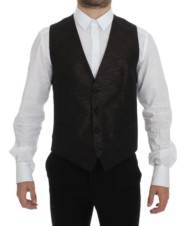 Black wool logo dress gilet vest by Dolce & Gabbana, featuring a sleek design with the brand’s signature logo detail.