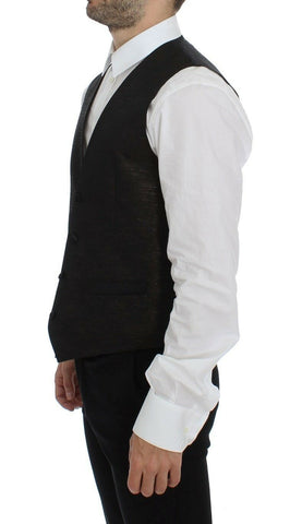 Black wool logo Dolce & Gabbana dress gilet vest with a fitted silhouette and branded detailing.