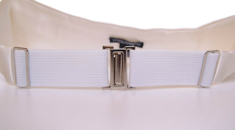 White waist tuxedo cummerbund by Dolce & Gabbana, stylish accessory for formal tuxedo outfits, with smooth fabric and elegant design.