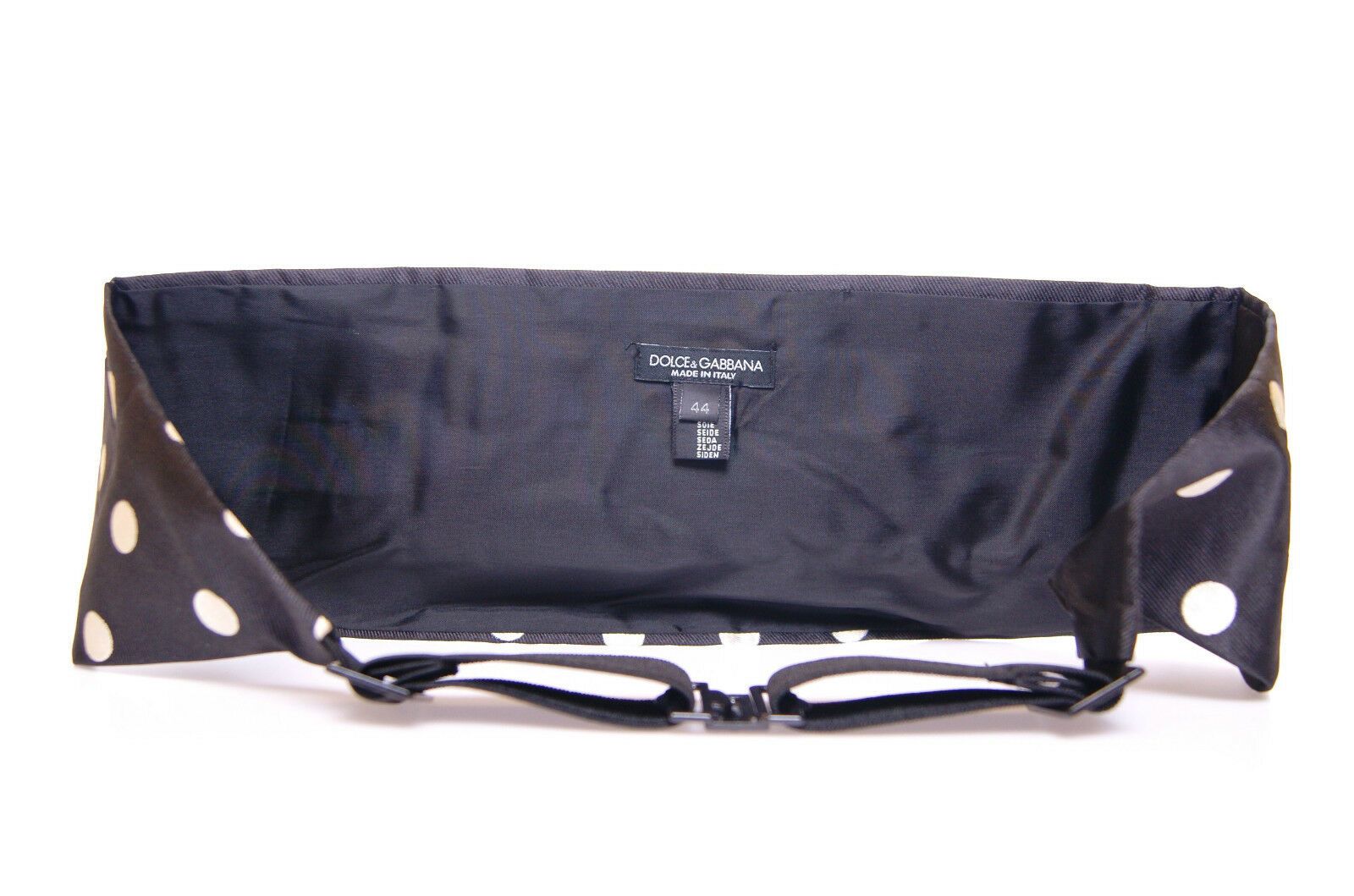 Black waist smoking tuxedo cummerbund belt by Dolce & Gabbana, featuring smooth fabric and elegant design for formal wear.