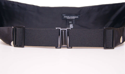 Black waist smoking tuxedo cummerbund belt by Dolce & Gabbana, featuring sleek fabric and classic design for formal attire.