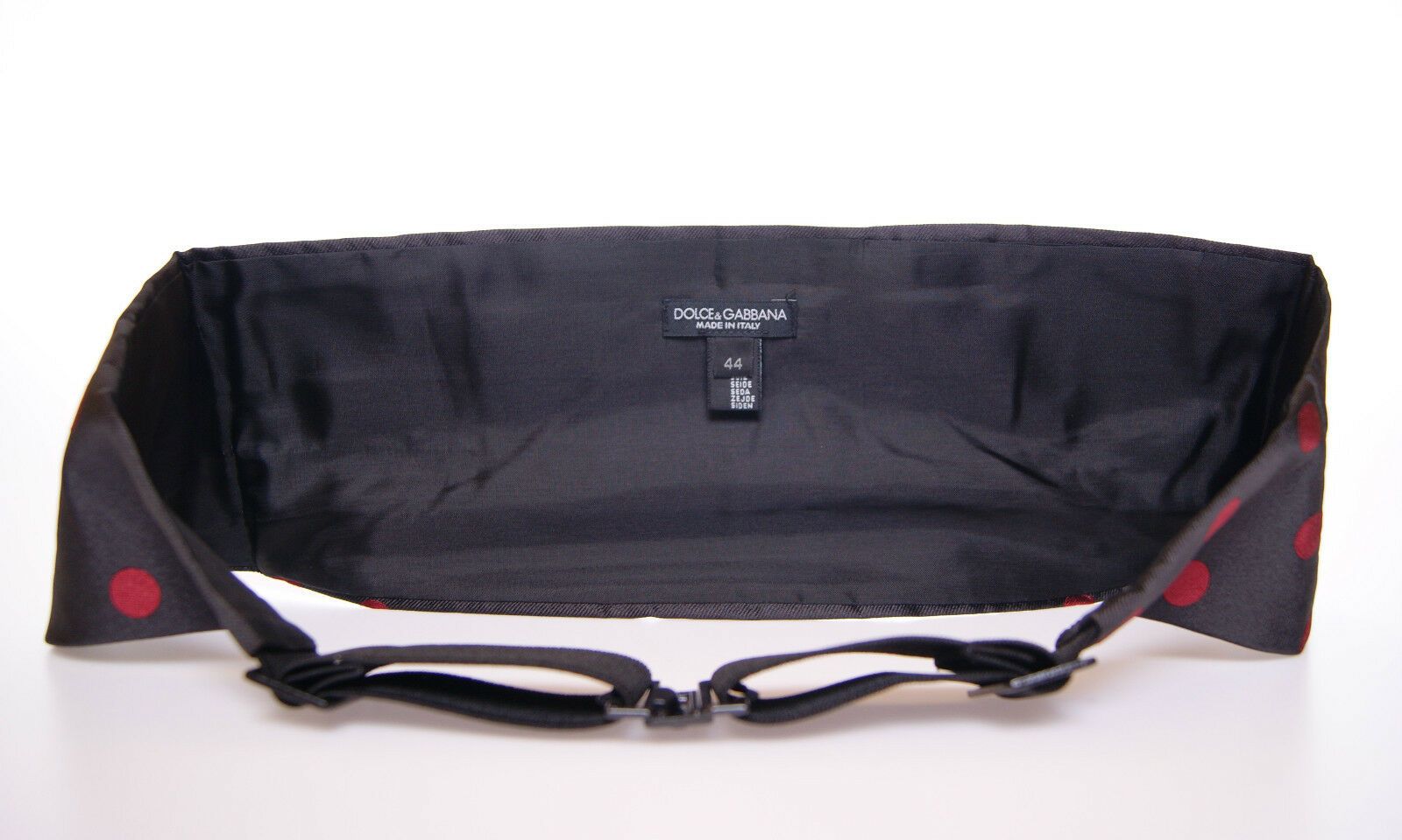 Black Dolce & Gabbana waist smoking tuxedo cummerbund belt with sleek design and satin finish.
