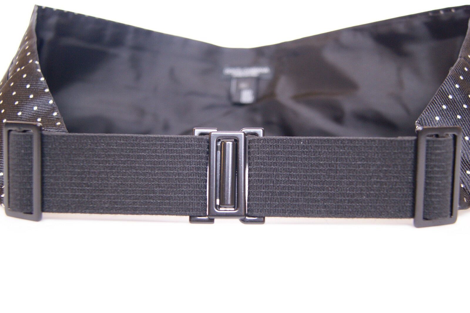 Black waist smoking tuxedo cummerbund belt by Dolce & Gabbana, with sleek fabric and elegant design for formal wear.
